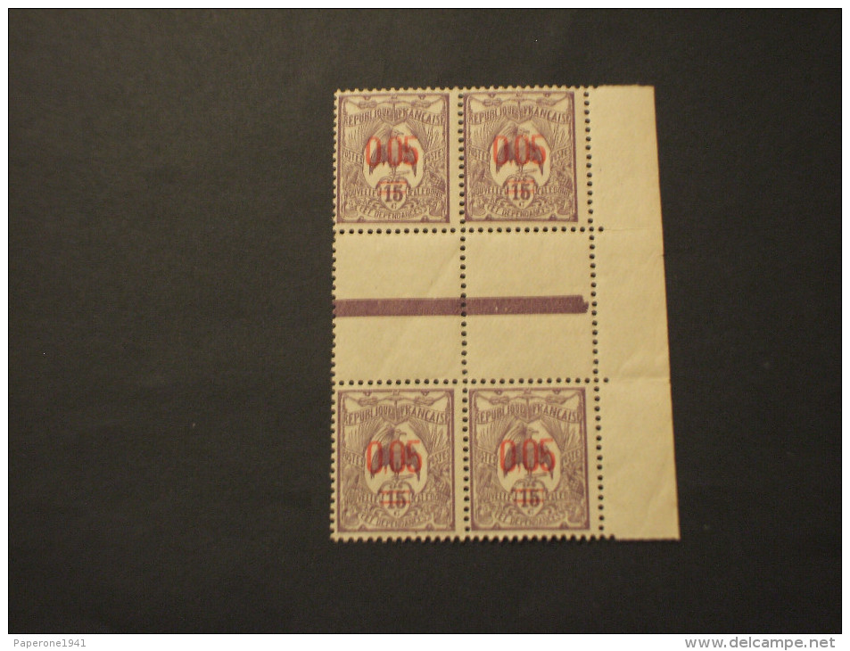 NOUVELLE CALEDONIE - 1922 UCCELLO 0,05 Su 15, Soprast.,con Interspazio, In Quartina(block Of Four) - NUOVO(++) - Unused Stamps