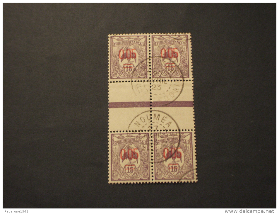 NOUVELLE CALEDONIE - 1922 UCCELLO 0,05 Su 15, Soprast.,con Interspazio, In Quartina,(block Of Four)- TIMBRATO/USED - Oblitérés