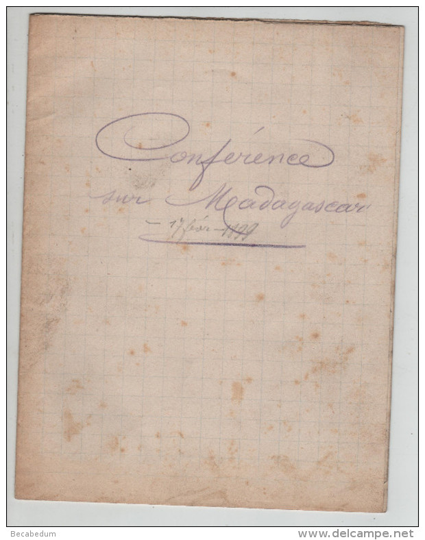 Conférence Sur Madagascar Préparée Par Un Instituteur En 1899 - Manuskripte
