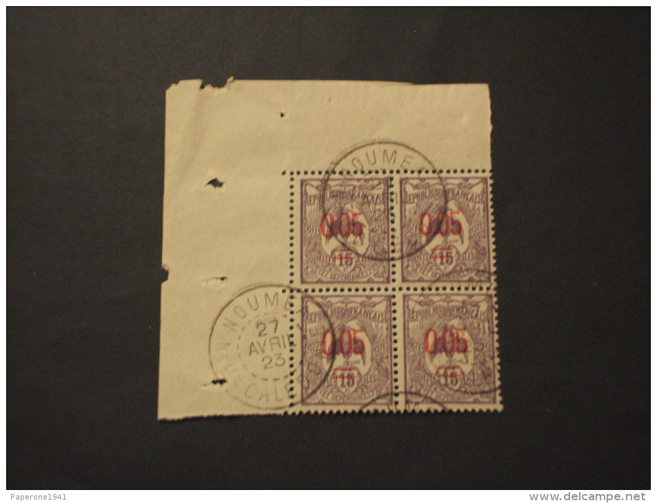 NOUVELLE CALEDONIE - 1922 UCCELLO 0,05 Su 15, Soprast.,con Interspazio, In Quartina,(block Of Four)- TIMBRATO/USED - Used Stamps