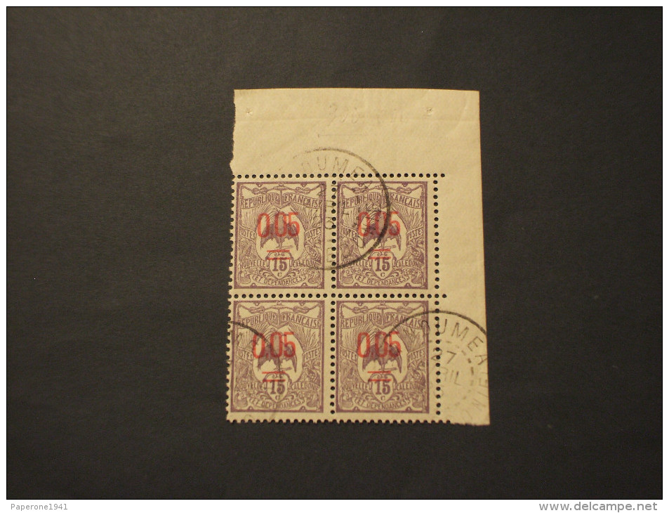 NOUVELLE CALEDONIE - 1922 UCCELLO 0,05 Su 15, Soprast.,con Interspazio, In Quartina,(block Of Four)- TIMBRATO/USED - Oblitérés