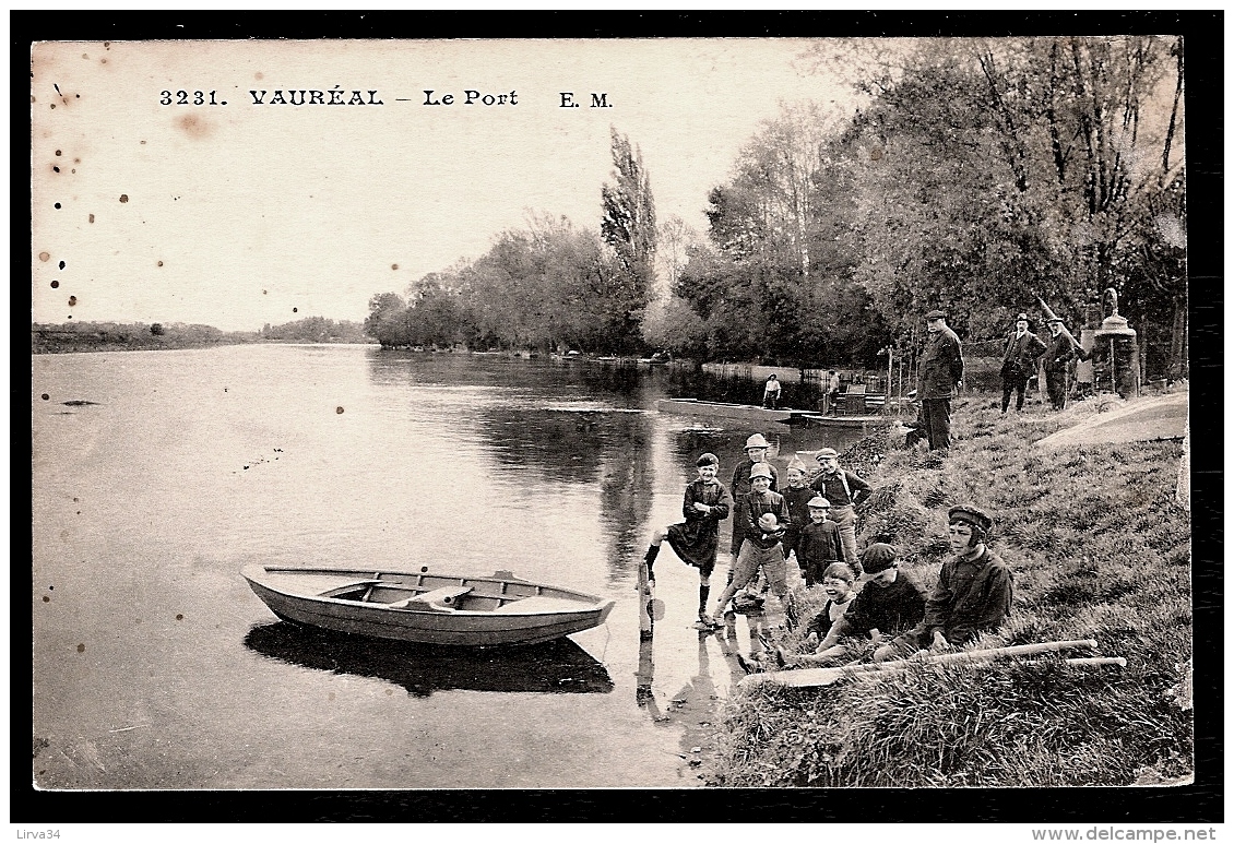 LOT 2 CPA ANCIENNES- VAURÉAL (95)- LE PORT EN ÉTÉ- BELLES ANIMATIONS GROS PLAN- BARQUE- 2 SCANS - Vauréal