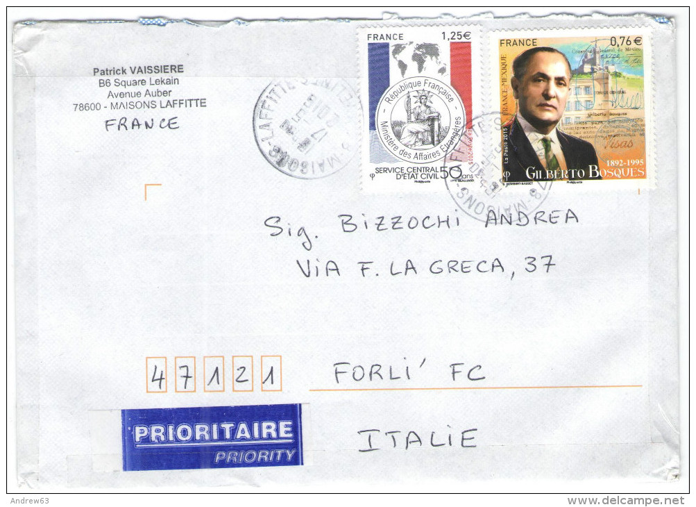 FRANCIA - France - 2016 - Prioritaire - Gilberto Bosques + Service Central D'Etat Civil - Viaggiata Da Maisons Laffit... - Storia Postale