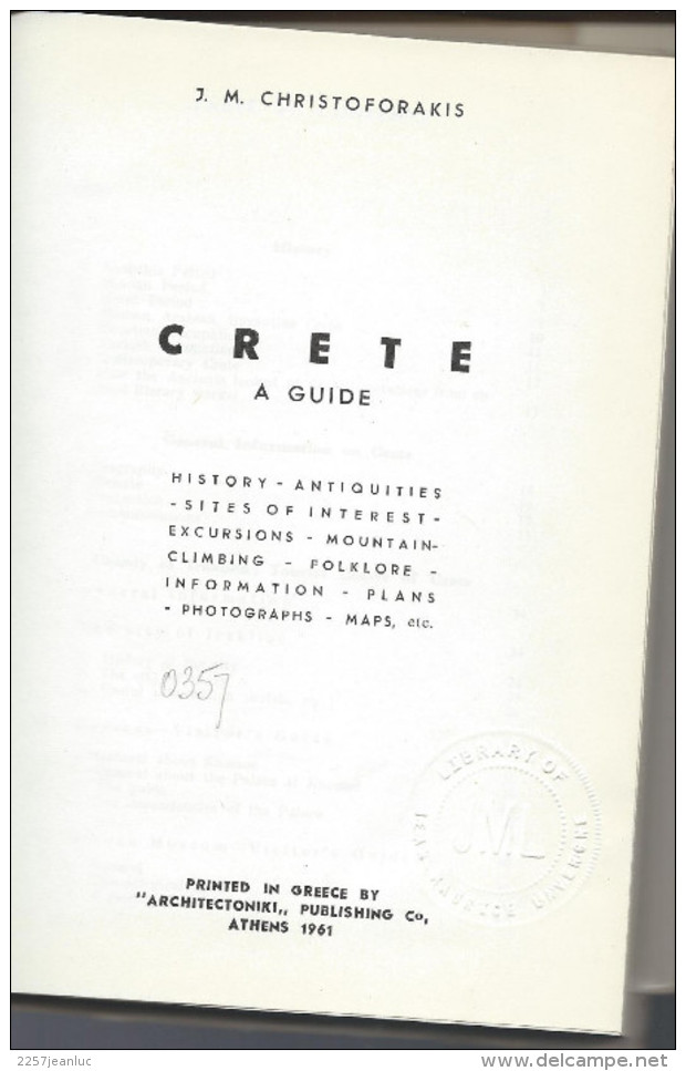 J Christoforakis -CRETE  A -Guide -  History  & Plans  163 Pages +Photographs Etc - Europe