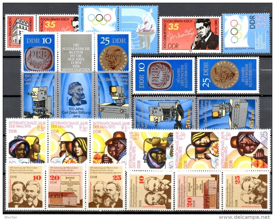 6 ZD 1970-1989 DDR 1592/3,2019/1,2050/2,2940,2949,3252/3+ZD ** 26€ DKB Becher Bebel Kisch IOC Zeiß Se-tenants Of Germany - Andere & Zonder Classificatie