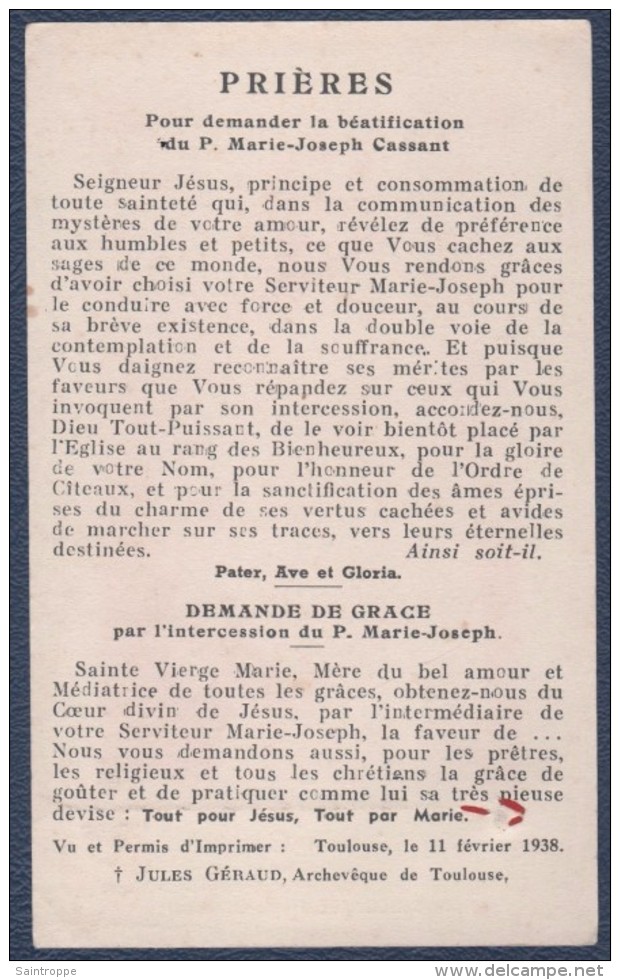 Reliquaire De Marie-Joseph Cassant.Avec Morceau De Tissu.Sainte-Marie-du-Désert Par Bellegarde. - Images Religieuses