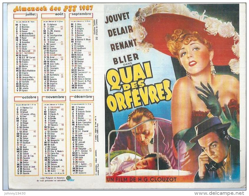 ALMANACH DES POSTES  1987 ( CALENDRIER ) LE ROI - MAURICE CHEVALIER / QUAI DES ORFEVRES - LOUIS JOUVET - Grand Format : 1981-90