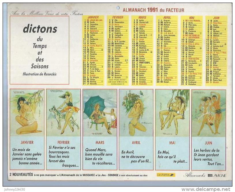 ALMANACH DES POSTES  1991 ( CALENDRIER ) DICTONS DU TEMPS ET DES SAISONS  ( Déssin: RUSECLIS ) EROTIQUE - Grand Format : 1991-00