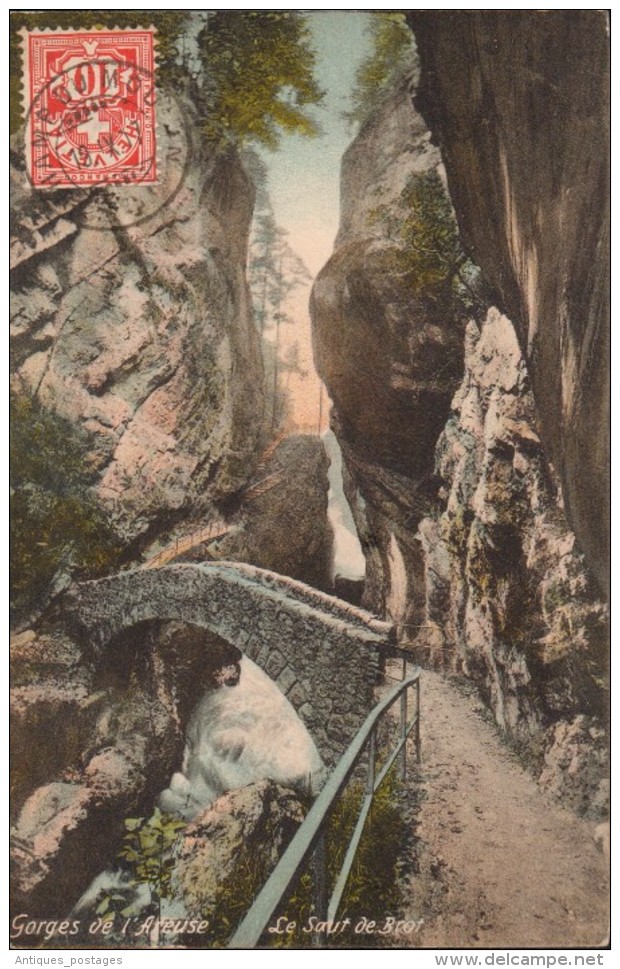 Carte Postale Suisse 1917 Champ Du Moulin Helvetia Gorges De L'Areuse Le Saut De Brot - Lettres & Documents