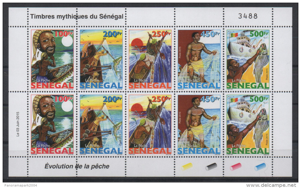 Sénégal 2015 (Reissue 1977) Mini-sheet Kleinbogen Evolution De La Pêche Fischfang Fishing Fauna Fisch Poissons MNH ** - Peces