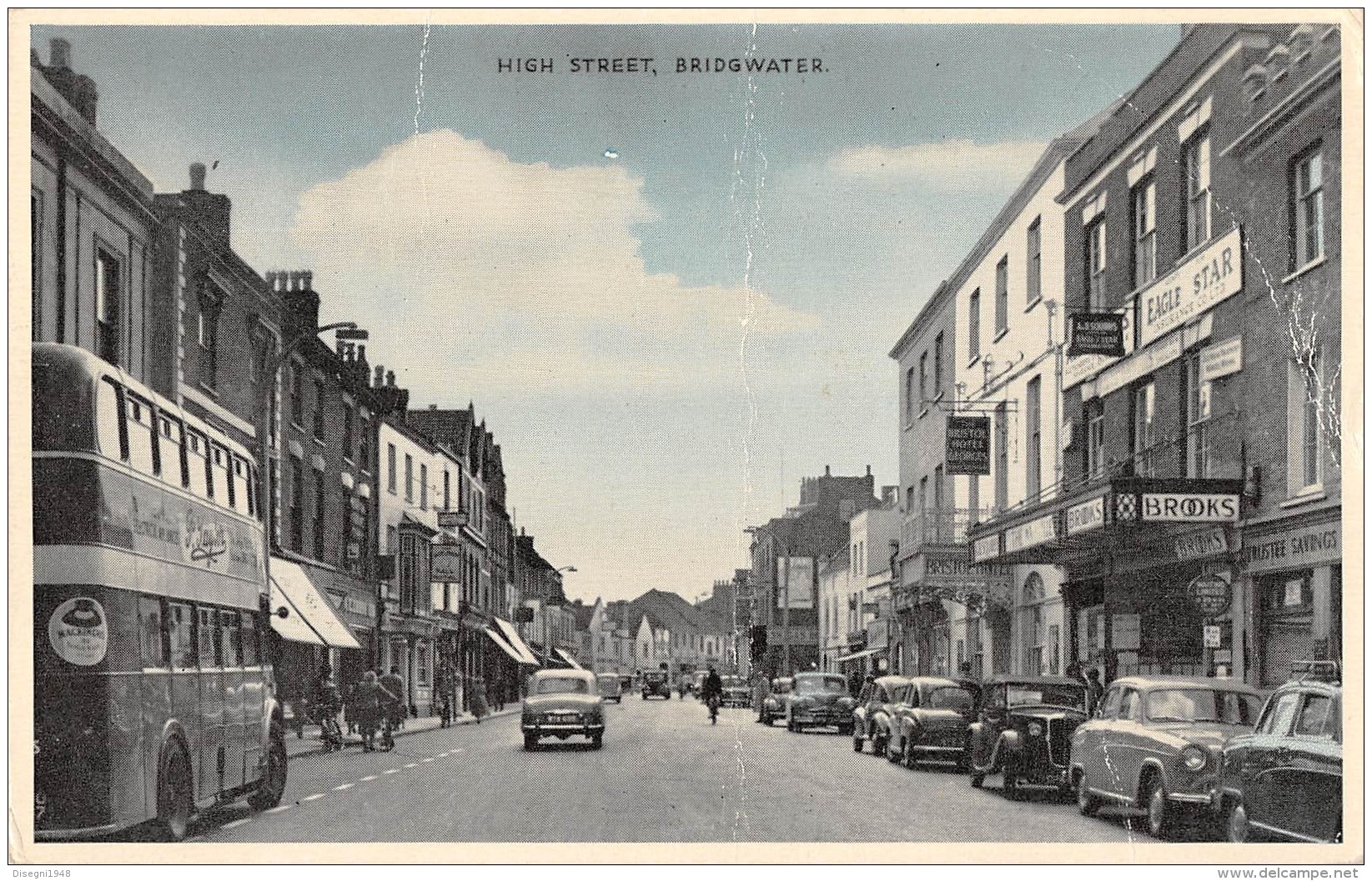 05665 "GRAN BRETAGNA - SOMERSET - BRIDGWATER HIGH STREET" ANIMATA. AUTO ANNI '50. CART. POST. ORIG. NON SPEDITA - Altri & Non Classificati