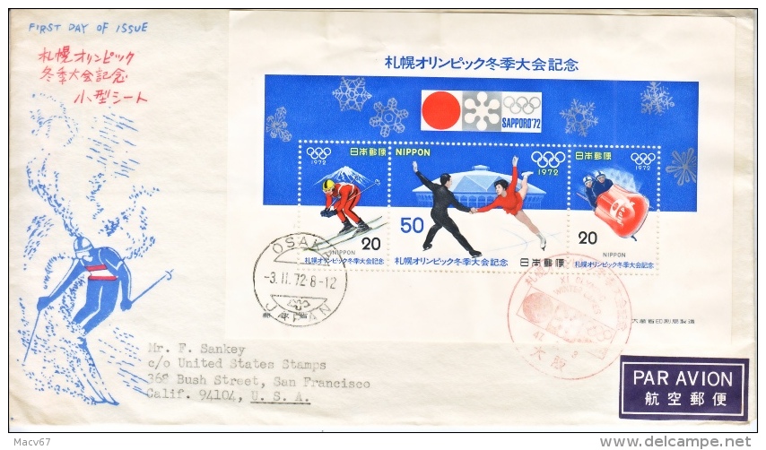 JAPAN  FDC  COVER  S/S    OLYMPICS  GAMES  WINTER - Winter 1972: Sapporo