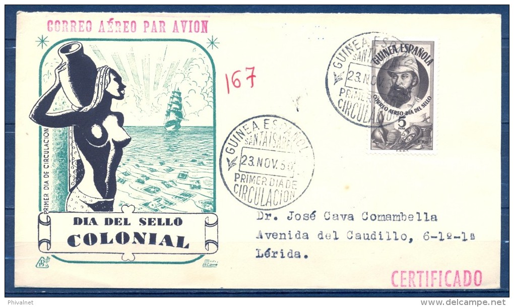 1950 , GUINEA ESPAÑOLA , ED. 294 , SOBRE DE PRIMER DIA DE CIRCULACIÓN , DIA DEL SELLO COLONIAL - Guinea Española