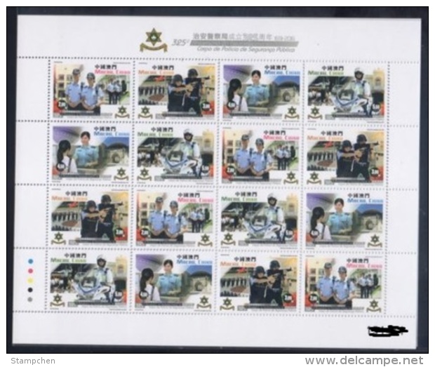 2016 Macau/Macao 325th Anni. Of Macau Police Stamps Sheet- Gun Motorbike Trafic Woman - Politie En Rijkswacht