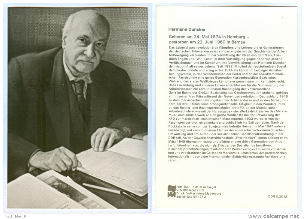 AK Hermann Duncker Hamburg Bernau Spartakusbund KPD DDR GDR SED Deutschland Politik Fritz Heckert Hamburg Politiker CP - Persönlichkeiten