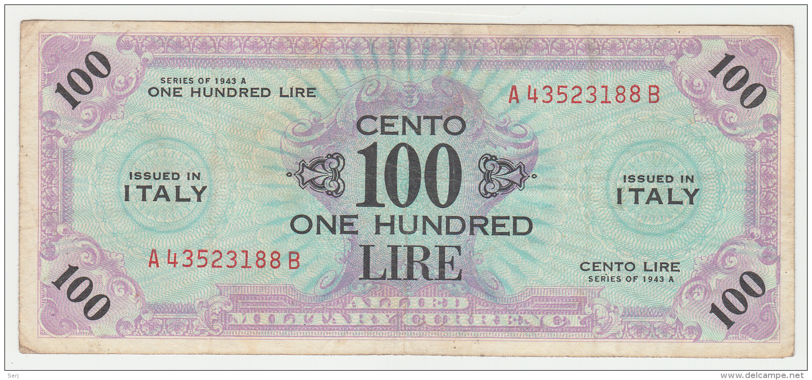 Italy 100 Lire AMC Series 1943A VF Pick M21b - Ocupación Aliados Segunda Guerra Mundial