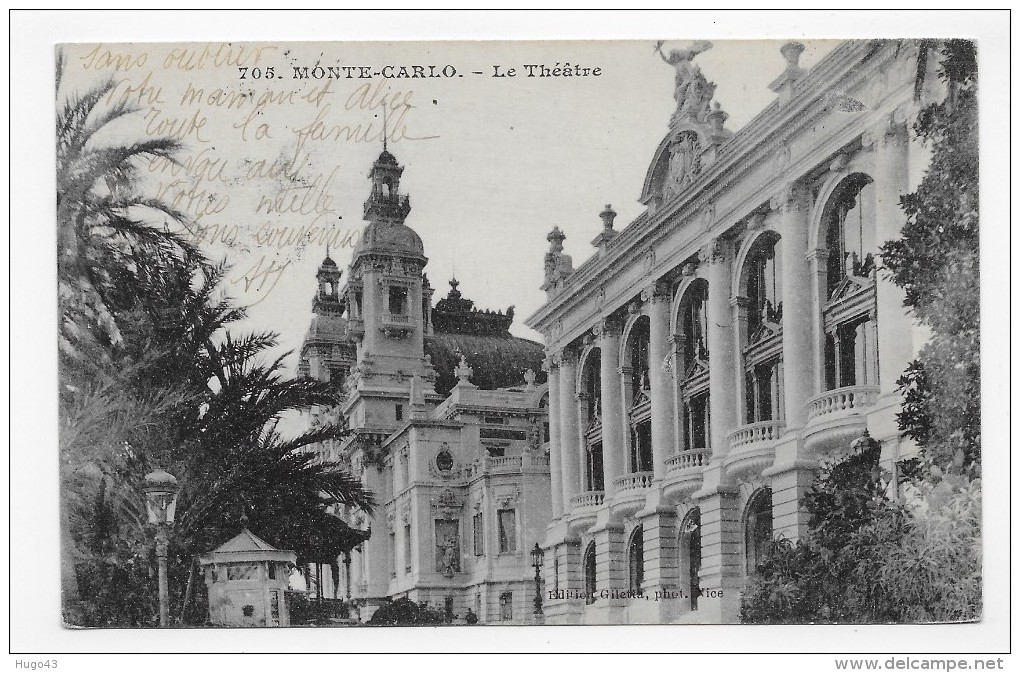 (RECTO / VERSO)  MONTE CARLO EN 1912 - N° 705 - LE THEATRE - BEAU CACHET - CPA - Operahuis & Theater