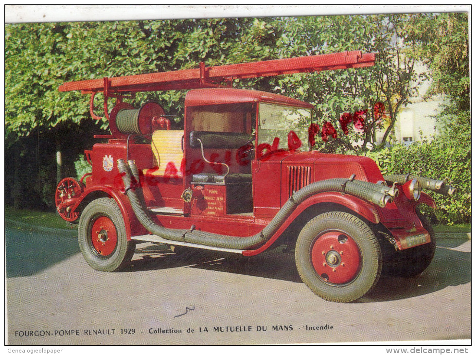 AUTOMOBILE - POMPIERS- POMPIER- INCENDIE- FOURGON POMPE RENAULT 1929 - COLLECTION MUTUELLE DU MANS - Other & Unclassified