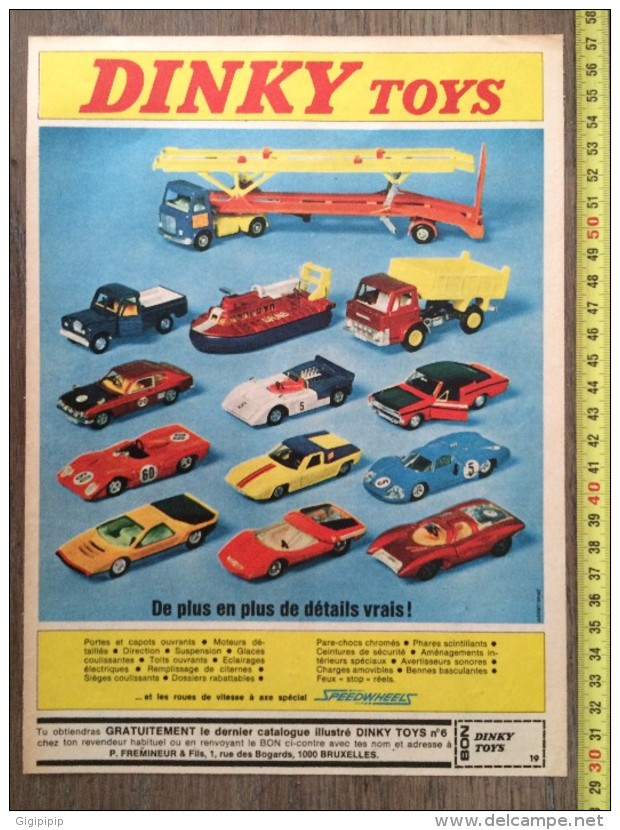 PUB PUBLICITE DINKY TOYS SPEEDWHEELS LOT PUBLIART P FREMINEUR ET FILS BRUXELLES - Colecciones