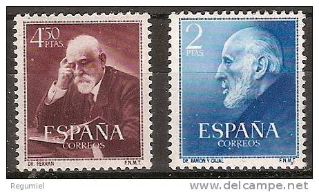 España 1119/1120 * Cajal Y Ferrán. 1952. Charnela - Nuevos