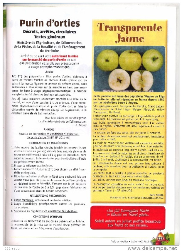 Revue Fruits Er Abeilles  Juillet 2012 Theme Pomme Abeille - Autres & Non Classés