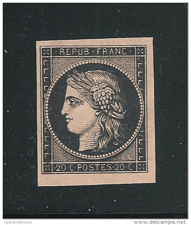 FRANCIA -1849 - Valore Nuovo Con T.l. Da 20 C. Nero Su Giallo - Allegoria Tipo CERERE - In Buone Condizioni. - 1849-1850 Cérès