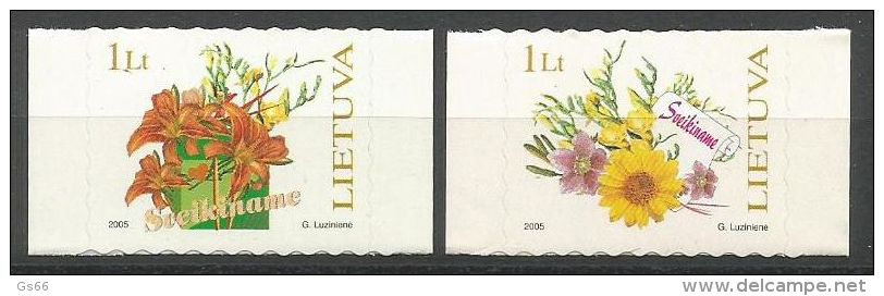 Litauen, 2005, 866/67, Grußmarken: Blumen, Skl. MNH ** - Lithuania