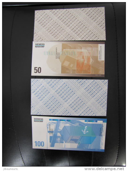 2 Billets Test Distributeurs Siemens Nixdorf Musterbanknote Test Note Spécimen 50 Et 100 - Specimen