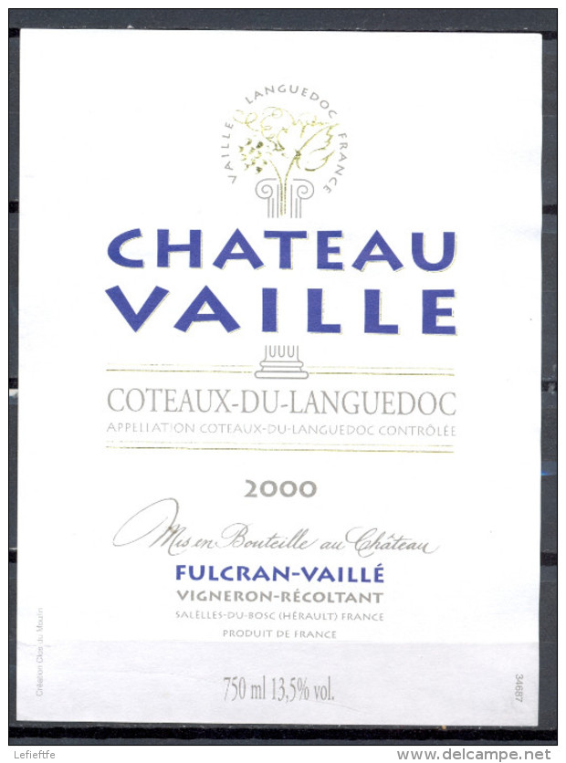 205 - Coteaux Du Languedoc - 2000 - Château Vaillé - Fulcran Vaillé - Vigneron Récoltant - Salèlles Du Bosc - Hérault - Languedoc-Roussillon