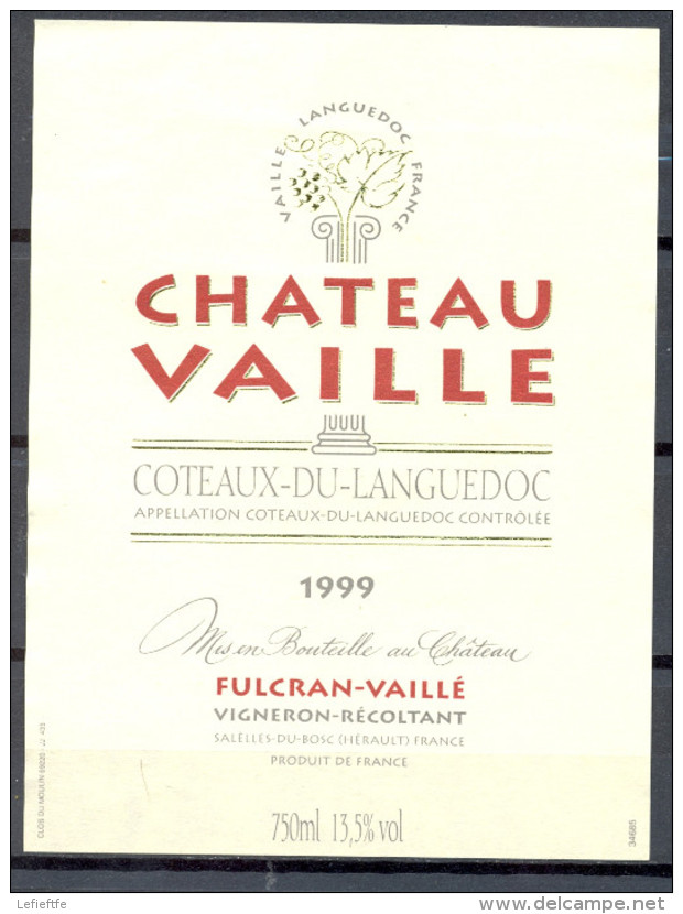 206 - Coteaux Du Languedoc - 1999 - Château Vaillé - Fulcran Vaillé - Vigneron Récoltant - Salèlles Du Bosc - Hérault - Languedoc-Roussillon