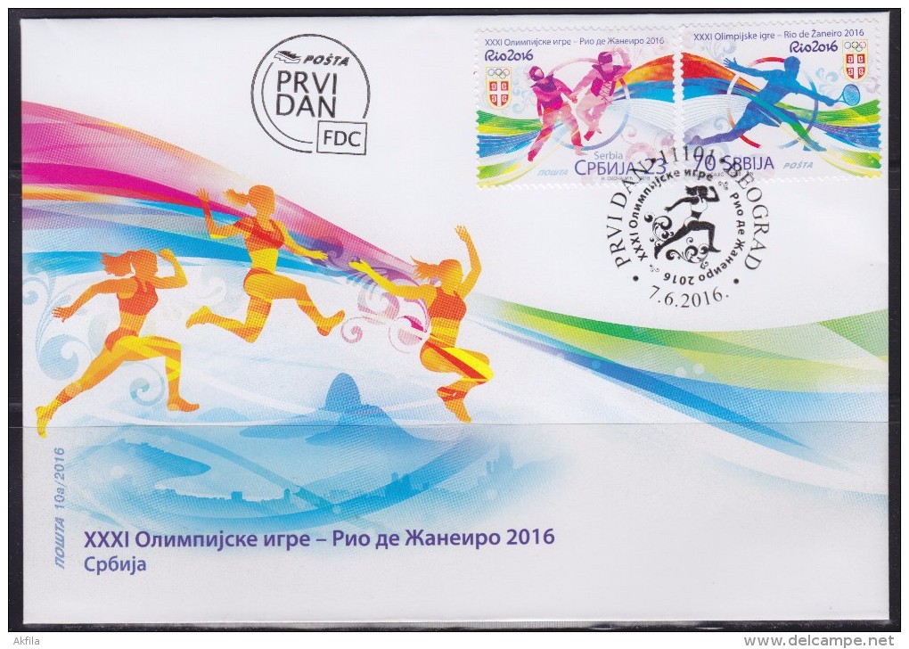 Serbia 2016 XXXI Summer Olympic Games In Rio De Janeiro (Olimpiadi Estive Di Rio De Janeiro), FDC - Serbia