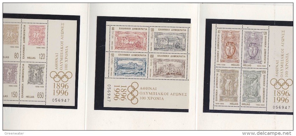 Greece 1966 Centenary Of Olympic Games 3 M/s In Folder ** Mnh (30344) - Blocks & Sheetlets