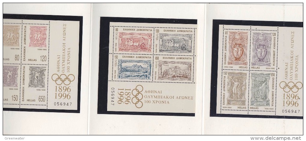 Greece 1966 Centenary Of Olympic Games 3 M/s In Folder ** Mnh (30344) - Blokken & Velletjes