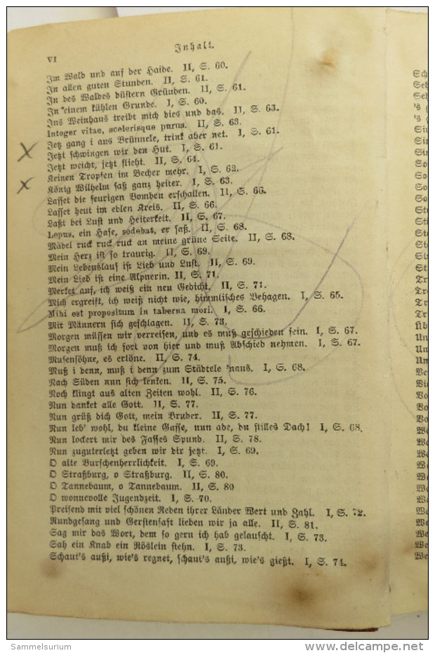 "Kommersbuch" 1. und 2. Teil, Studentenliederbuch, Lieder fahrender Schüler, von 1897