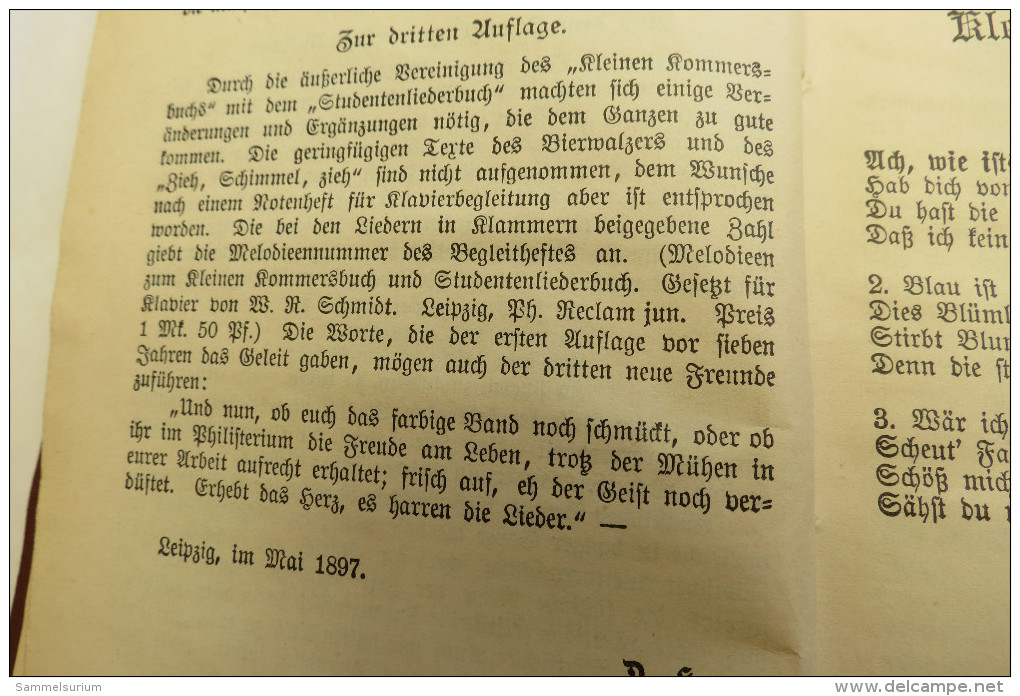 "Kommersbuch" 1. und 2. Teil, Studentenliederbuch, Lieder fahrender Schüler, von 1897