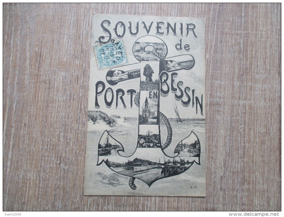 CPA 14 PORT EN BESSIN FANTAISIE SOUVENIR ENCRE MULTI VUES - Port-en-Bessin-Huppain