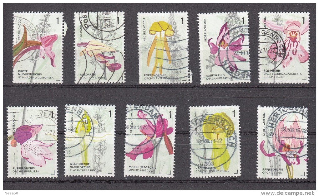Nederland 2014 Nr 3175 - 3184 Mi Nr  3229 - 3238  Orchideen Uit Gerendal, Orchis, Compleet Gestempeld - Used Stamps