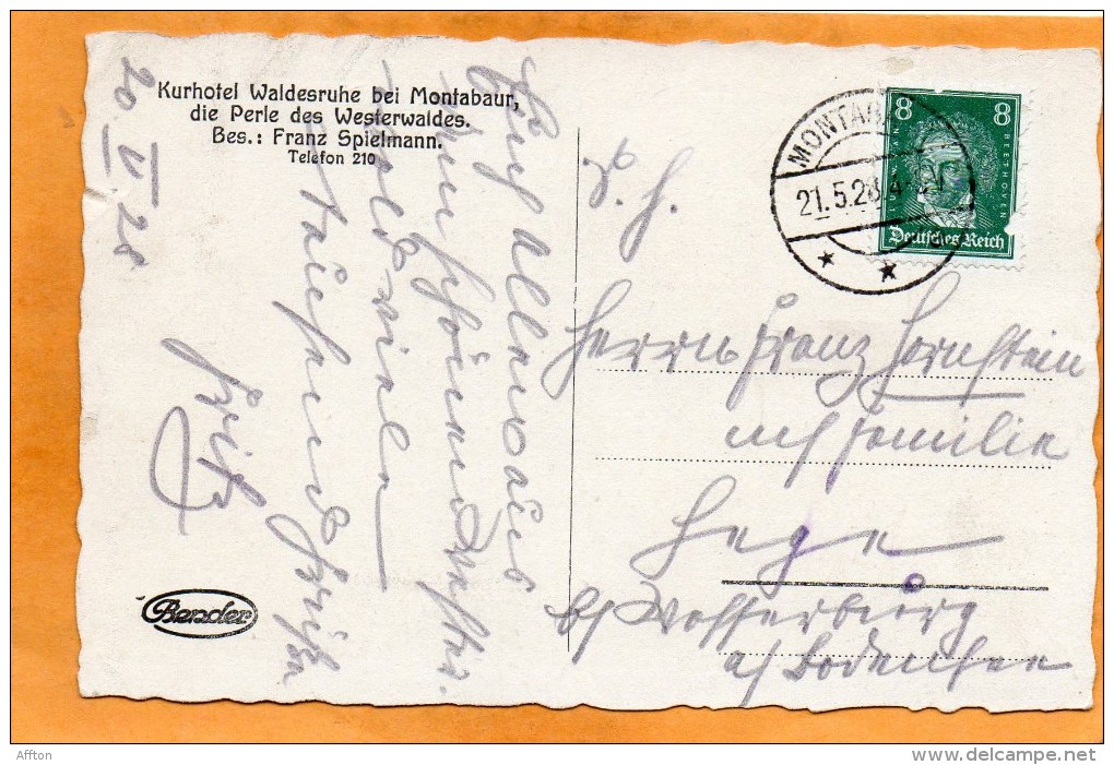 Montabaur Kurhotel Waldesruhe 1928 Postcard - Montabaur