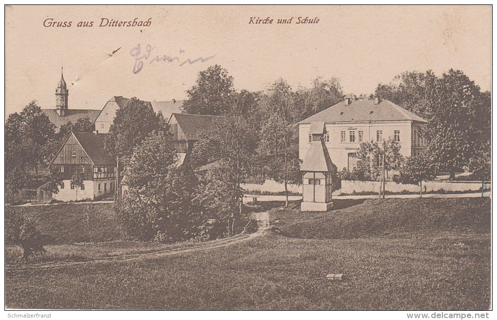 AK Gruss Dittersbach Kirche Schule Bei Burkersdorf Frauenstein Dippoldiswalde Mulda Dorfchemnitz Nassau Lichtenberg - Mulda (Erzgeb.)