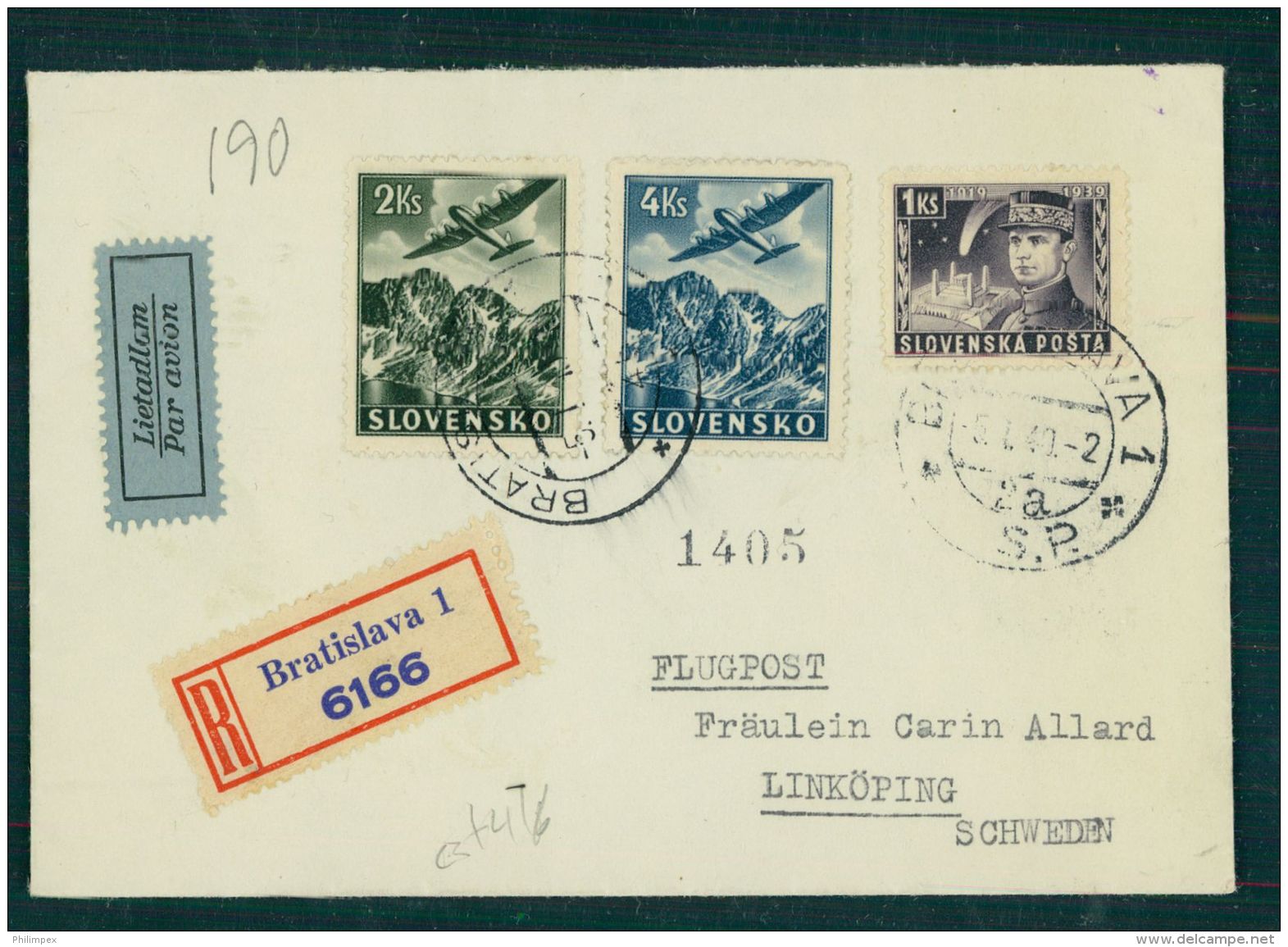 SLOVAKIA, R-COVER AIRPOST TO SWEDEN - Lettres & Documents