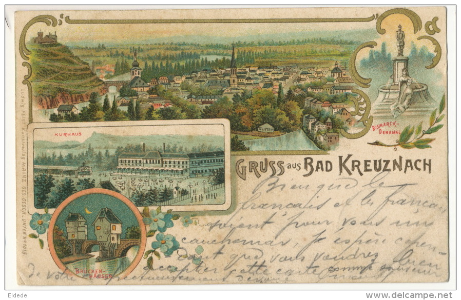 Gruss Aus Bad Kreuznach  Litho Ludwig Feist P. Used Bingen 1897 To Geisenheim - Bad Kreuznach