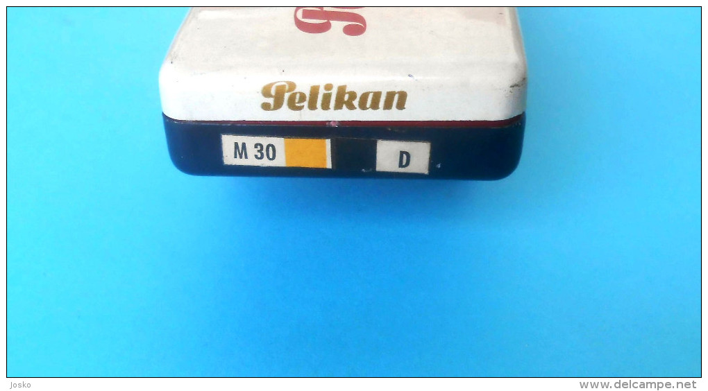 PELIKAN - vintage tin box * vieille boîte alte zinn vecchia latta vieja de estaño fountain pen pens pencil pencils RR