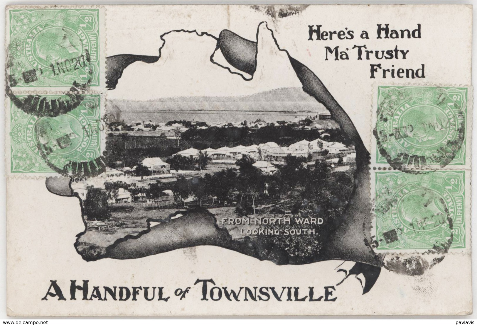A Handful Of Townsville - Queensland (QLD) - Australia - Stamps: 4x King George V 1/2 Halfpenny Green – Year 1920 - Townsville