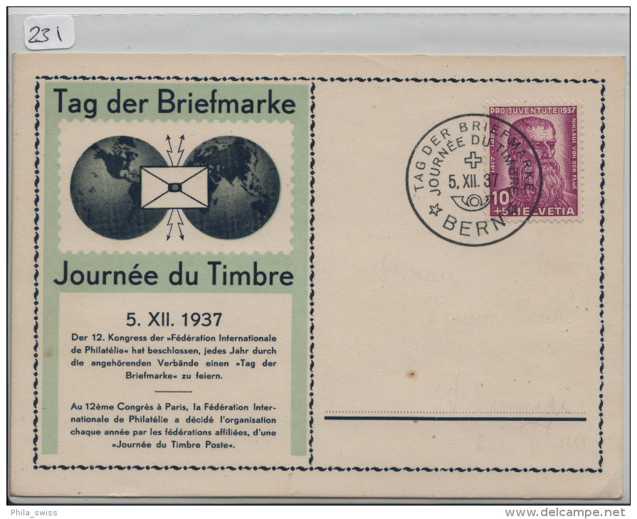 1937 Tag Der Briefmarke - Journee Du Timbre In Bern D/F Türkis - Marcophilie