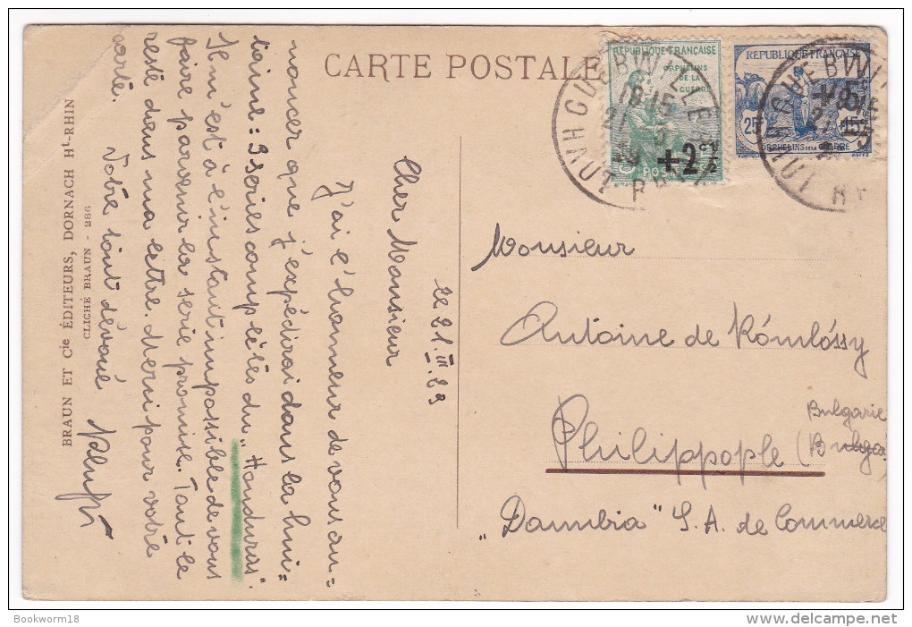 CP475 France Guebwiller Fontaine Postcarte With Stamps Orphelins De Guerre - Lettres & Documents