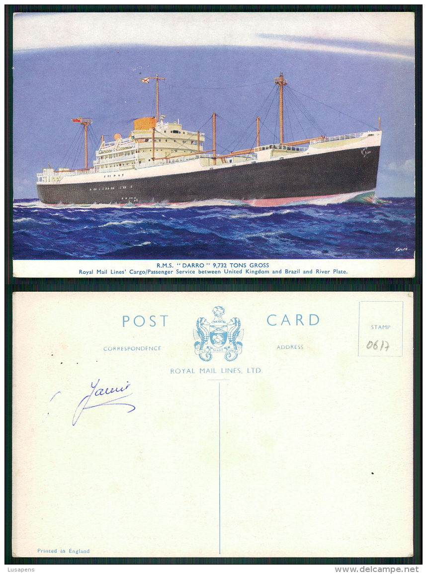 BARCOS SHIP BATEAU PAQUEBOT STEAMER [BARCOS #0617] - ROYAL MAIL SERVICES - RMS  DARRO - Steamers