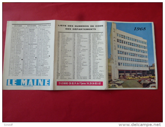 Calendrier De Poche Publicitaire 1968 LE MANS Journal LE MAINE LIBRE  Photo  Place De L Eperon Vehicules Voiture SARTHE - Petit Format : 1961-70