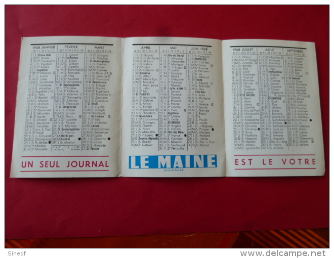 Calendrier De Poche Publicitaire 1968 LE MANS Journal LE MAINE LIBRE  Photo  Place De L Eperon Vehicules Voiture SARTHE - Petit Format : 1961-70