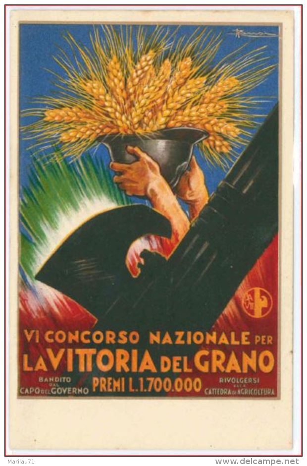 M3795 PUBBLICITARIA BATTAGLIA DEL GRANO 1929 ILLUSTRATORE BUSI NON VIAGGIATA - Busi, Adolfo