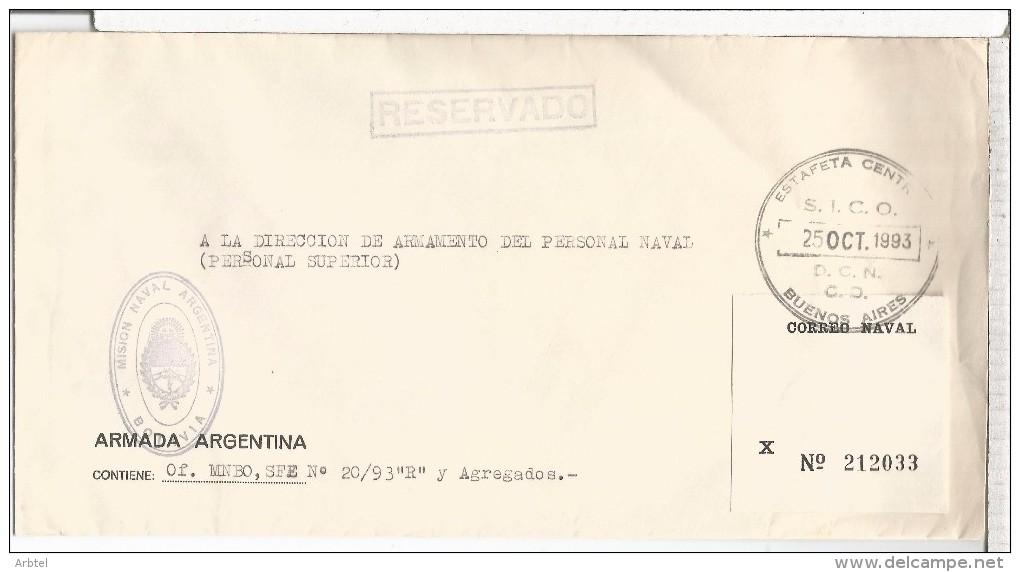 ARGENTINA CC CORREO OFICIAL DIPLOMATIC MAIL MISION NAVAL ARGENTINA EN BOLIVIA - Officials